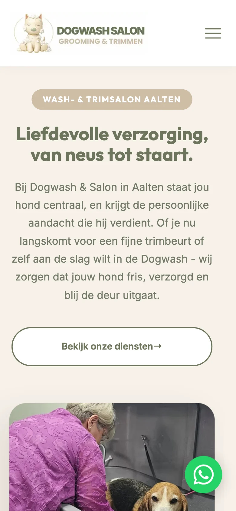 Mobiele website van Dogwash & Salon