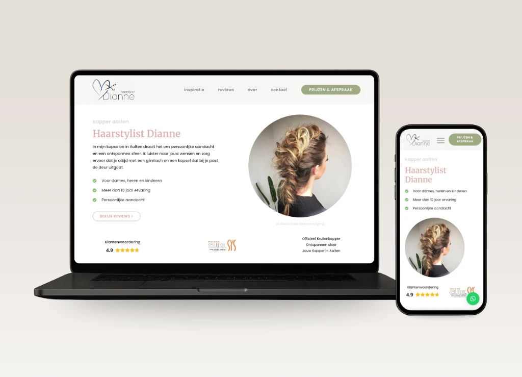 Bouwen van een website voorbeeldwebsite Kapsalon Dianne