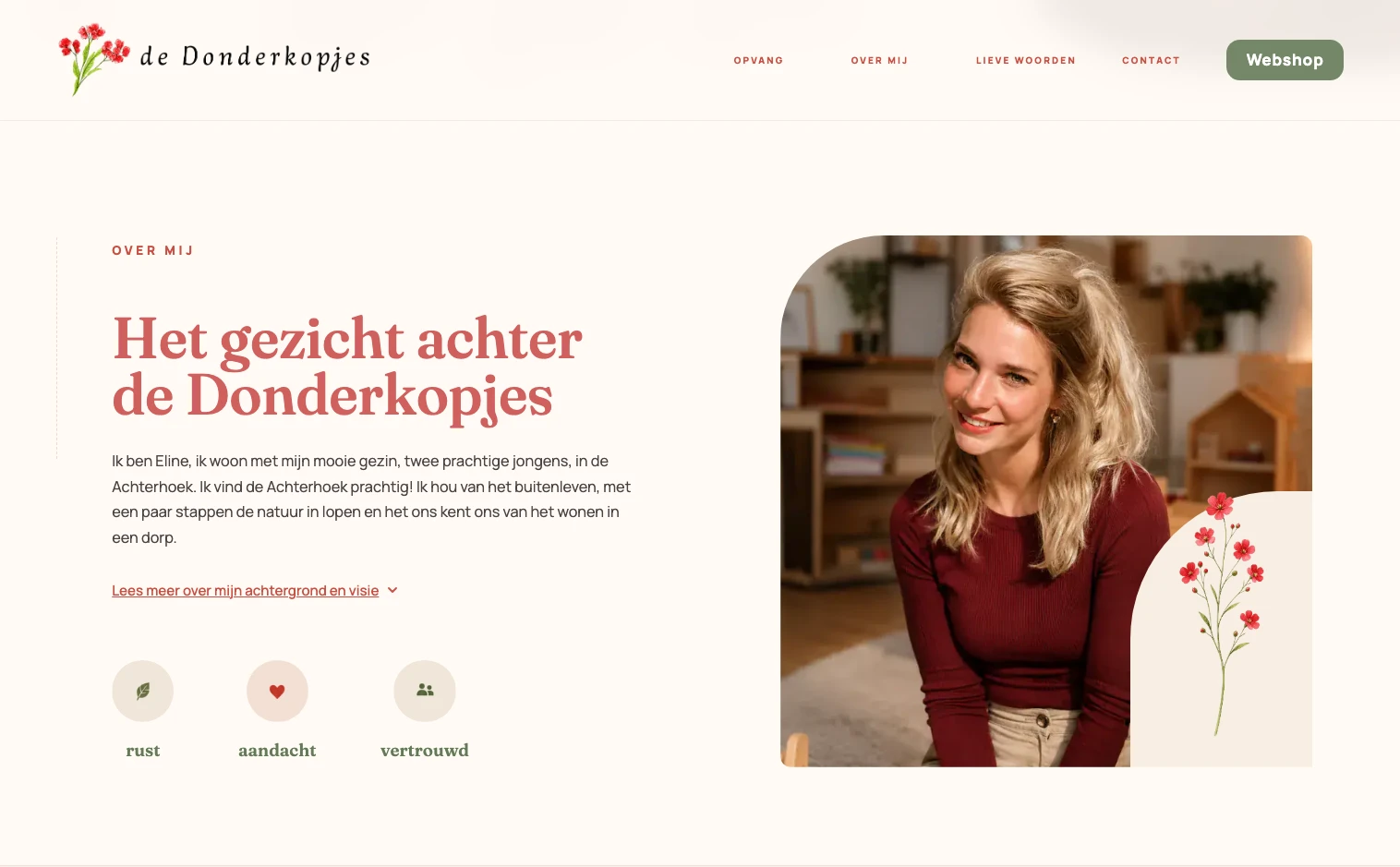 Kennismaken met Eline op de desktopwebsite van De Donderkopjes