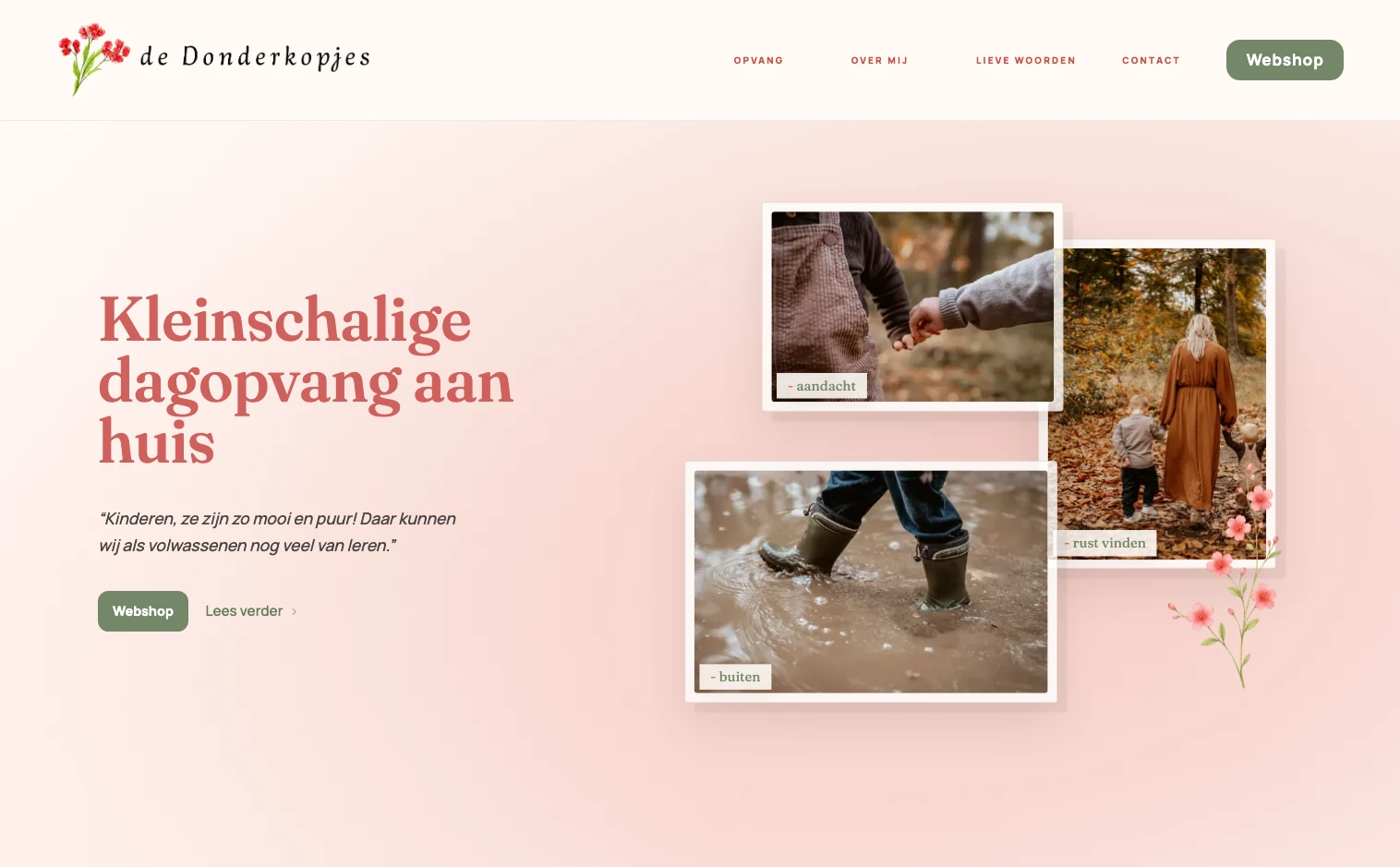 Website van De Donderkopjes op desktop