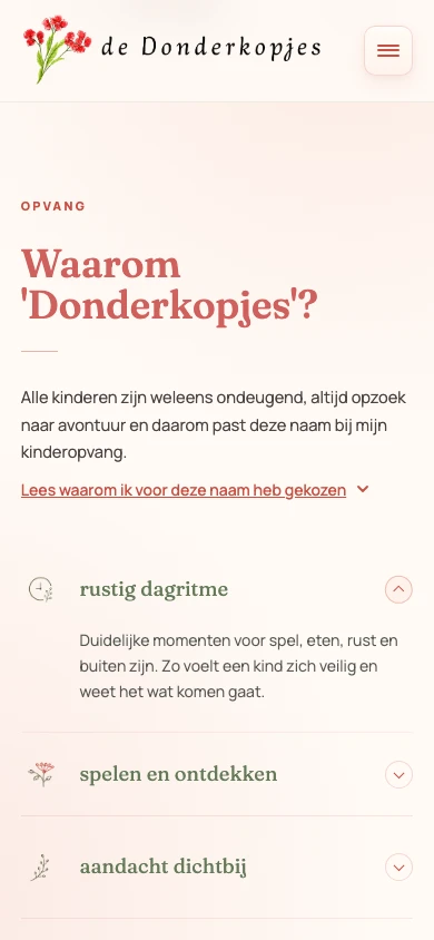 De opvang leren kennen op de mobiele website van De Donderkopjes