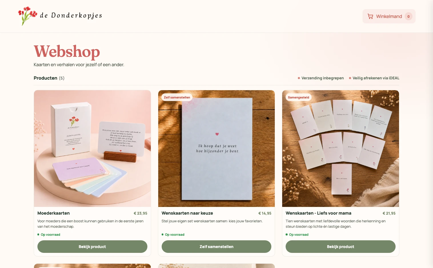 De webshop bekijken op de desktopwebsite van De Donderkopjes
