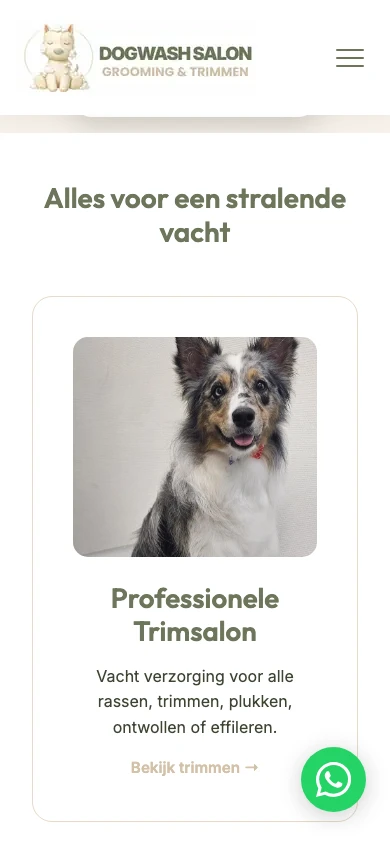 De behandelingen bekijken op de mobiele website van Dogwash & Salon
