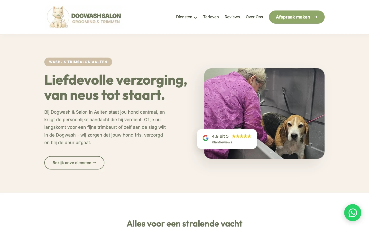 Website van Dogwash & Salon