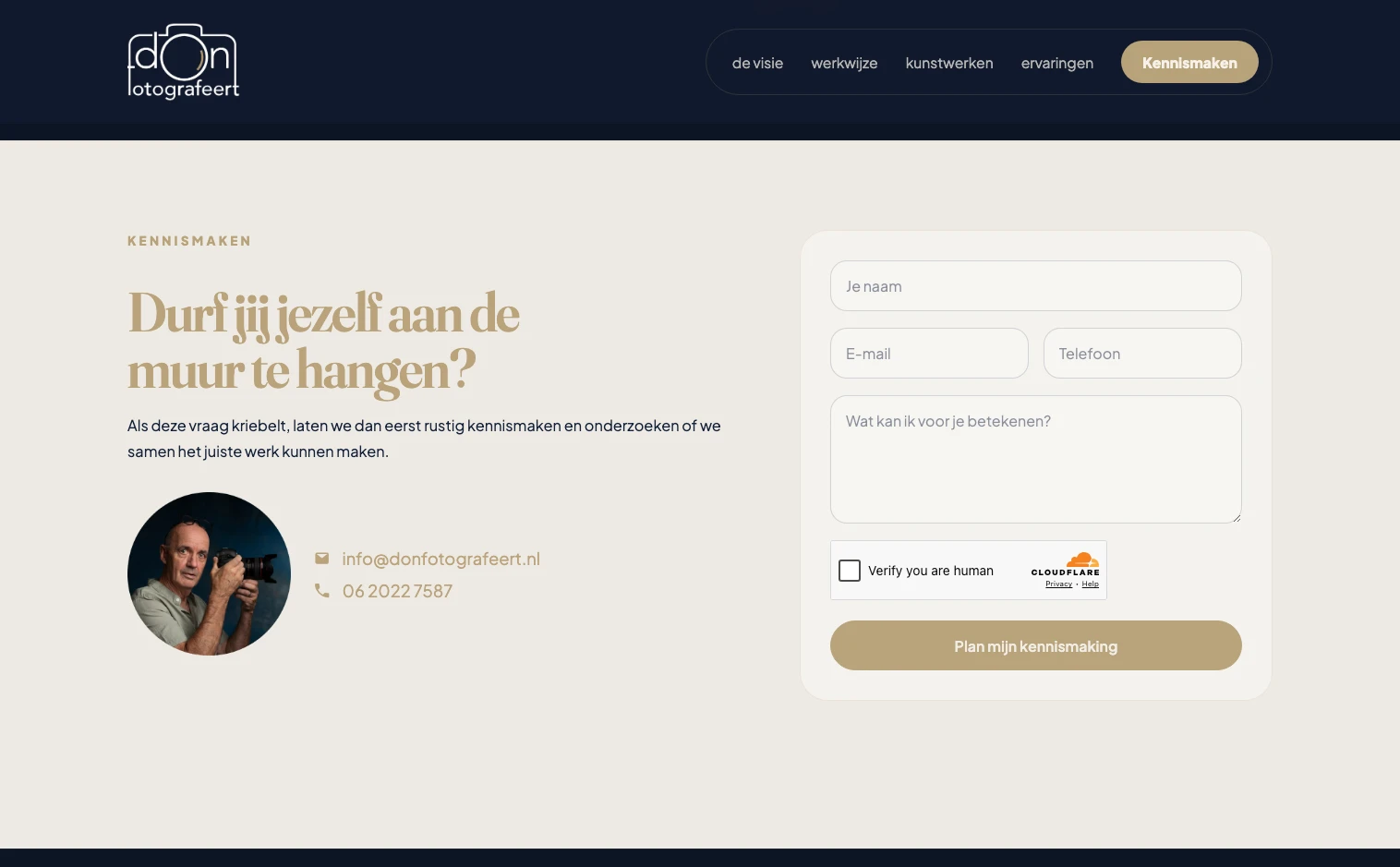 Een kennismaking plannen op de desktopwebsite van Don Fotografeert