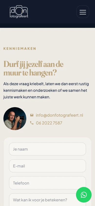 Een kennismaking plannen op de mobiele website van Don Fotografeert