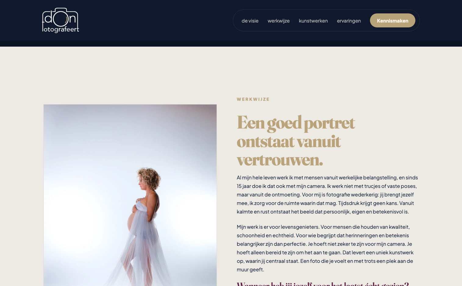 Zijn werkwijze leren kennen op de desktopwebsite van Don Fotografeert
