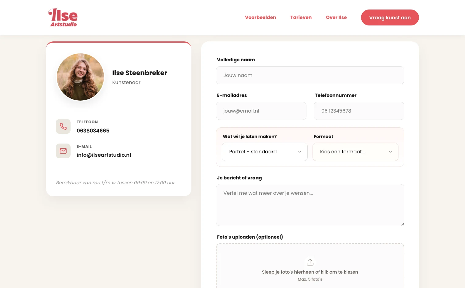 Je eigen idee delen op de desktopwebsite van Ilse Artstudio