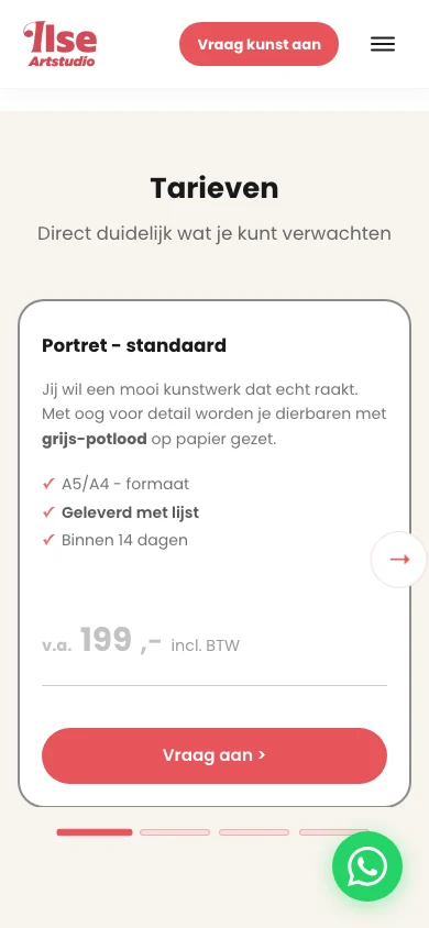 Een uitvoering kiezen op de mobiele website van Ilse Artstudio
