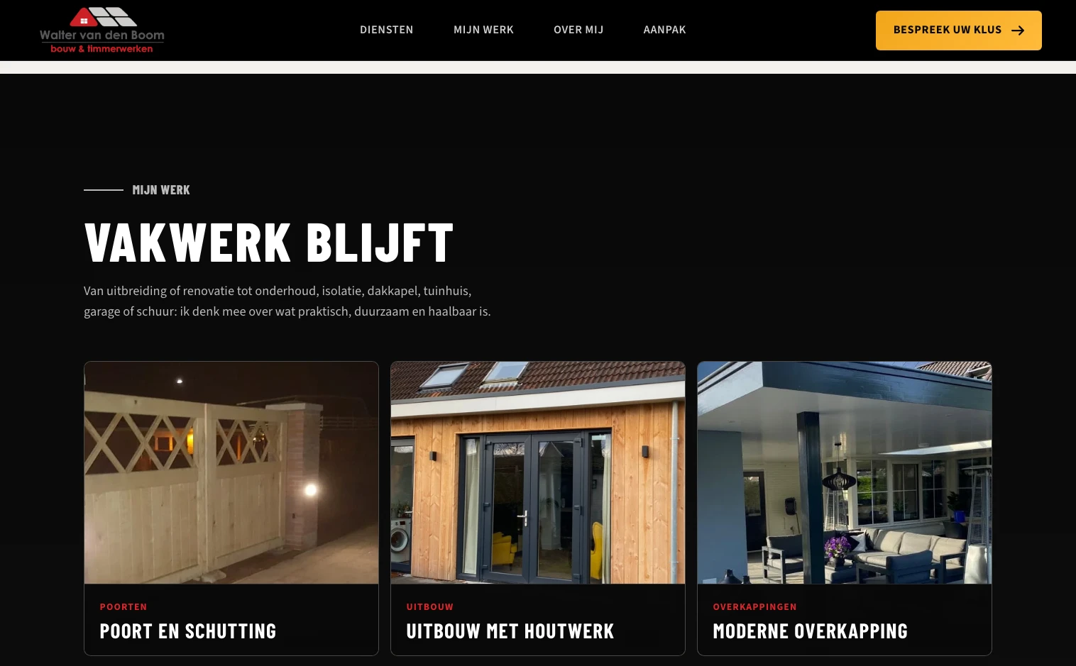 Echte projecten bekijken op de desktopwebsite van Walter van den Boom